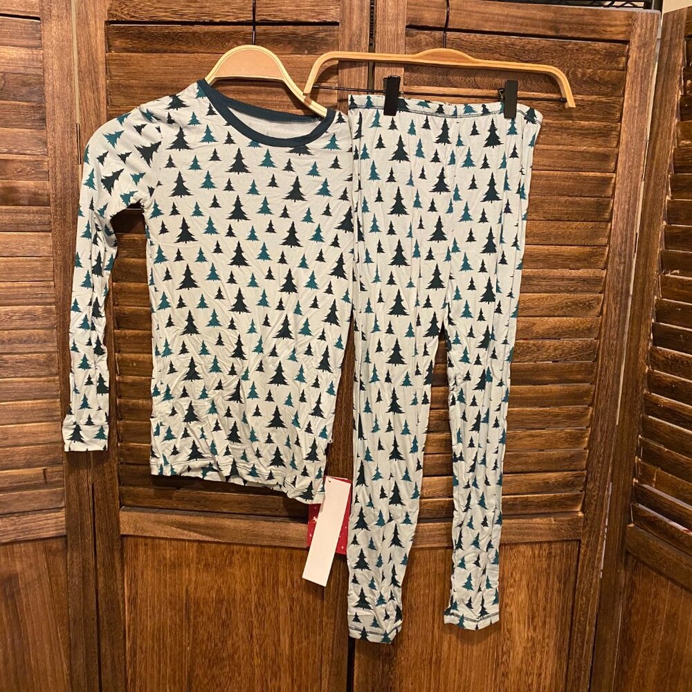 Kickee Pants Kids Long Sleeve Pajama Set Aloe Christmas Trees